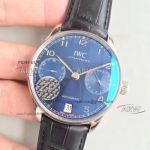 Perfect Replica IWC Portugieser Blue Dial Black Leather Band Swiss Replica Watches 